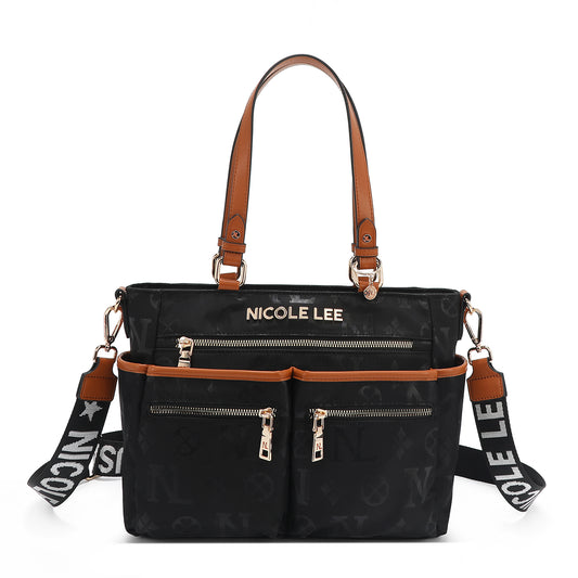 Bolsa Tote De Nicole Lee De Nylon Ss25 Acabado de los herrajes Níquel Color NEGRO Correa de hombro Red Diseño de la tela Red (Copia)