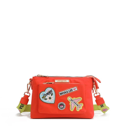 Bolsa Crossbody De Nicole Lee De Nylon Con Parches Ss25 Acabado De Los Herrajes Níquel Color Naranja Correa De Hombro