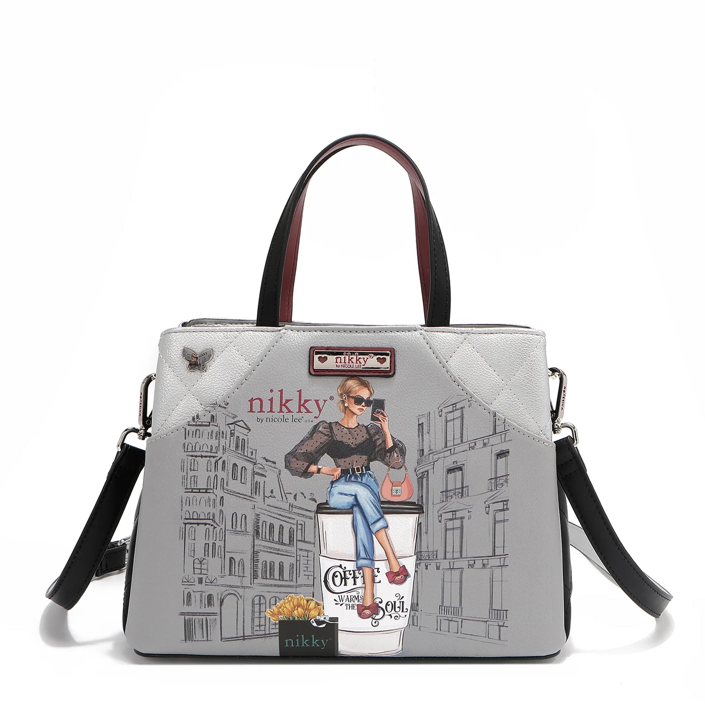 BOLSA CUADRADA ESTAMPADA CON TRIPLE COMPARTIMENTO URBAN COFFEE DREAM
