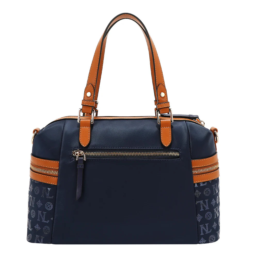 BOLSO SATCHEL CON LOGOTIPO MONOGRAMA (AZUL)