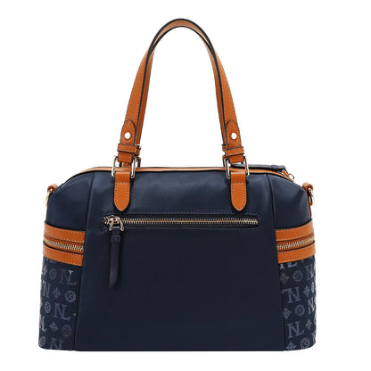 BOLSO SATCHEL CON LOGOTIPO MONOGRAMA (AZUL)