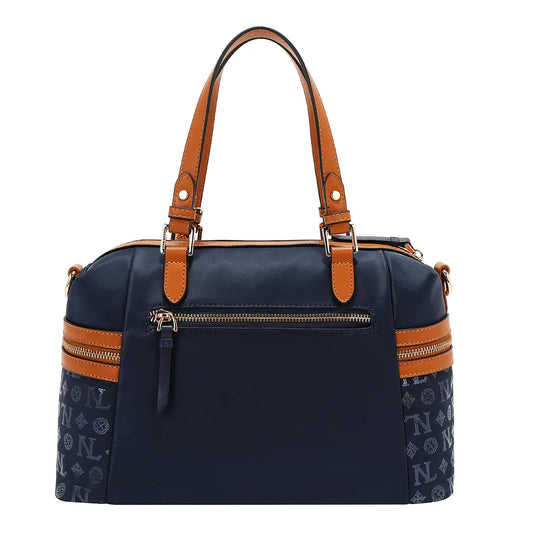 BOLSO SATCHEL CON LOGOTIPO MONOGRAMA (AZUL)