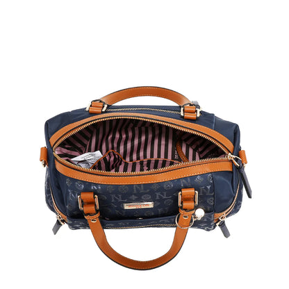 BOLSO SATCHEL CON LOGOTIPO MONOGRAMA (AZUL)