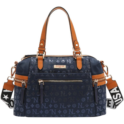 BOLSO SATCHEL CON LOGOTIPO MONOGRAMA (AZUL)