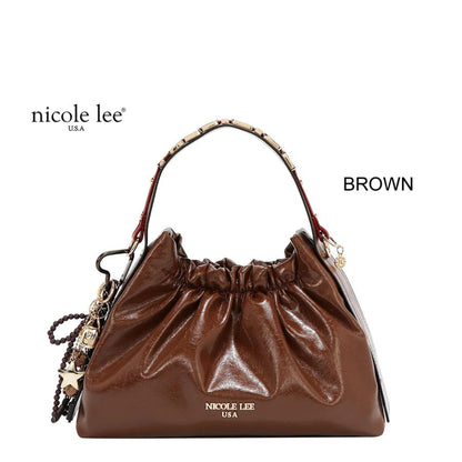 Bolsa De Mano Nicole Lee Acabado Brillante Y Llavero Fw25 Acabado De Los Herrajes Níquel